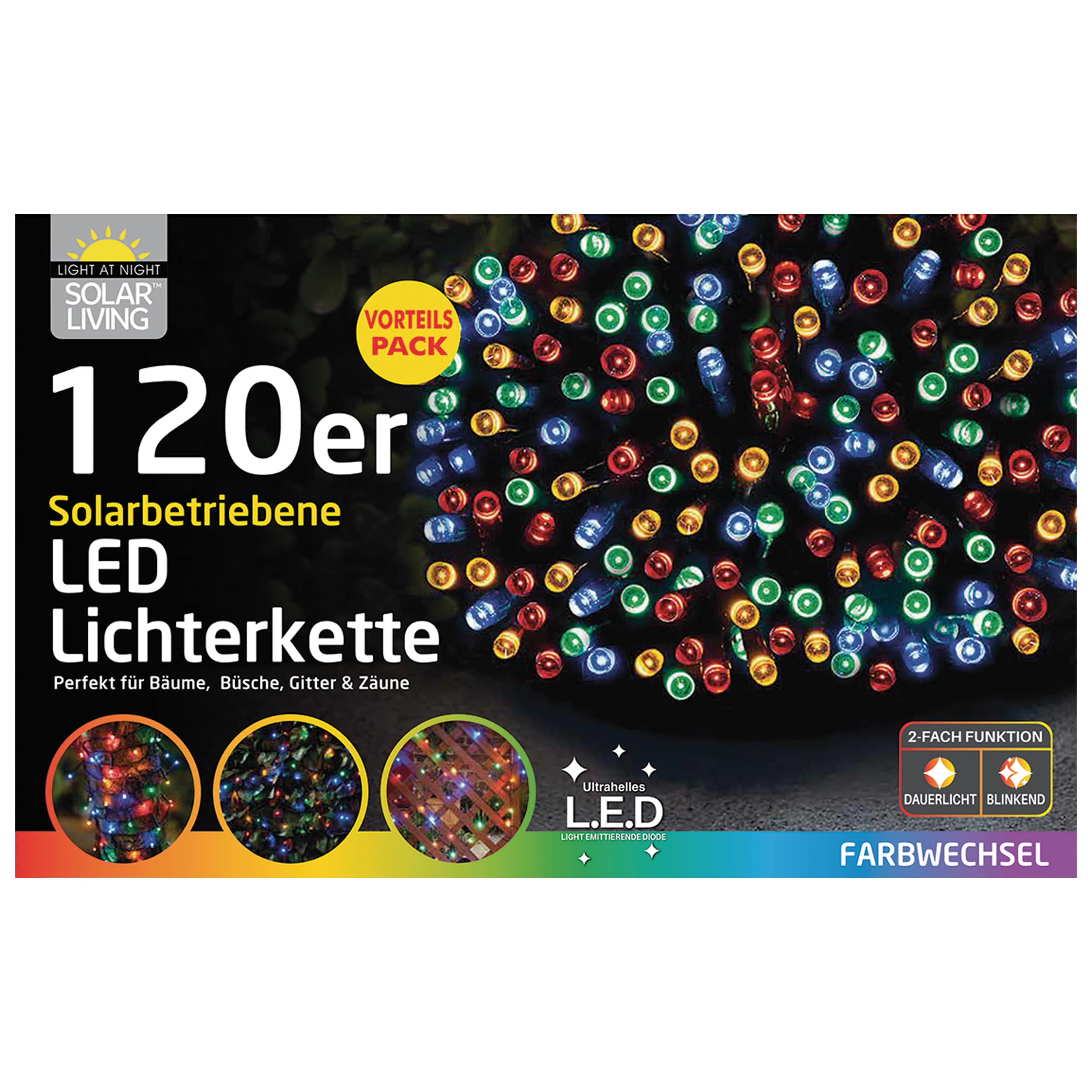 Lichterkette Solar 120 LED, bunt